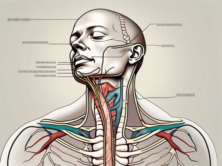 The human anatomy showing the glossopharyngeal nerve running from the brainstem down to the throat