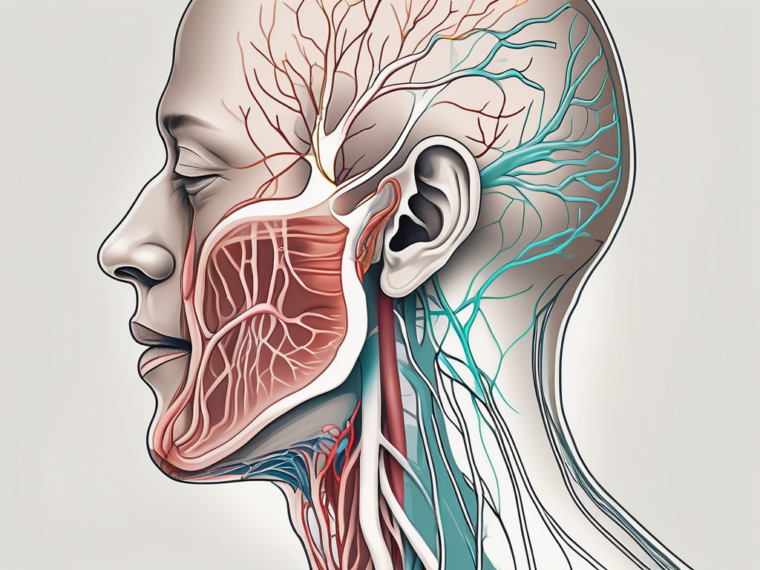 The human head and neck in a side view