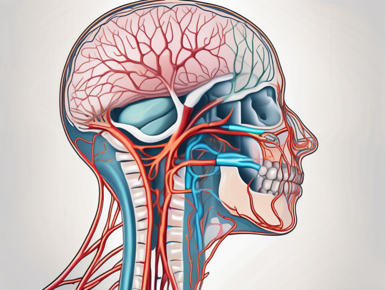 The human nervous system highlighting the glossopharyngeal nerve and its connections to the tongue