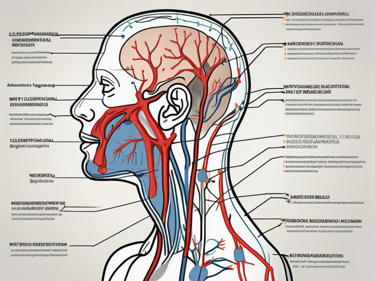 The glossopharyngeal nerve highlighted within an anatomical diagram of the human head and neck